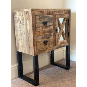Rustic Bedside Table Vintage Industrial Door Solid Wood Metal Cabinet Unit - Image 5