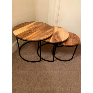 Industrial Nest 3 Tables Rustic Metal Coffee Vintage Style Side End Stand - Image 7