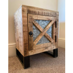 Rustic Bedside Table Vintage Industrial Door Solid Wood Metal Cabinet Unit