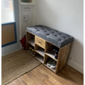 Rustic Storage Bench Vintage Shoe Shelf Scandinavian Solid Wood Window Seat - Image 5