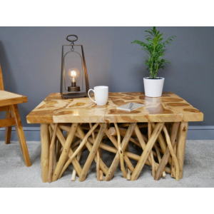 Driftwood Coffee Table Rustic Solid Wood Unit - Image 2