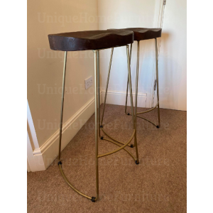 Industrial Bar Stools Counter Height Chairs Vintage Rustic Solid Wood Metal Seat - Image 3