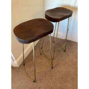 Industrial Bar Stools Counter Height Chairs Vintage Rustic Solid Wood Metal Seat - Image 4