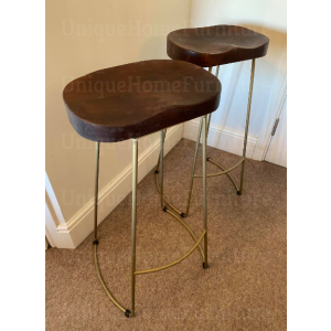 Industrial Bar Stools Counter Height Chairs Vintage Rustic Solid Wood Metal Seat - Image 5