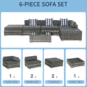 Corner Rattan Sofa Set Wicker Patio Furniture Glass Table Lounge Garden Couch - Image 4