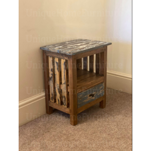 Rustic Bedside Table Wooden Cabinet Unit - Image 4