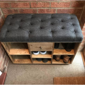 Rustic Storage Bench Vintage Shoe Shelf Scandinavian Solid Wood Window Seat - Image 6