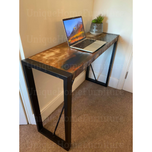 Industrial Computer Desk Vintage Writing Console Table Rustic Metal Solid Wood Office - Image 3