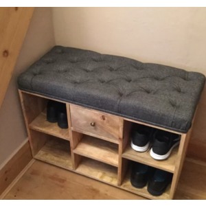 Rustic Storage Bench Vintage Shoe Shelf Scandinavian Solid Wood Window Seat - Image 7