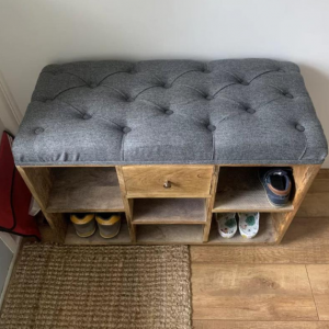 Rustic Storage Bench Vintage Shoe Shelf Scandinavian Solid Wood Window Seat - Image 4