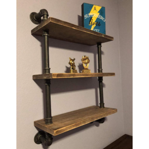 Industrial Wall Shelf Rustic Solid Wood Display Cabinet Vintage Shelving Unit - Image 5