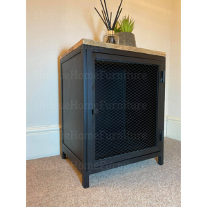 Industrial Bedside Table Rustic Metal Cabinet Small Vintage Storage Cupboard - Image 4