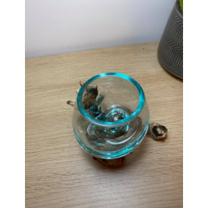 Melted Glass Bowl Rustic Solid Wood Candle Holder Small Round Ornament Stand - Image 3