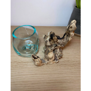 Melted Glass Bowl Rustic Solid Wood Candle Holder Small Round Ornament Stand - Image 4
