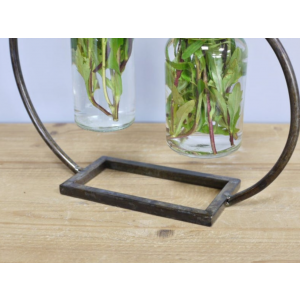 Vintage Flower Pot Industrial Style Metal Plant Vase 2 Test Tube Glass Holder - Image 3