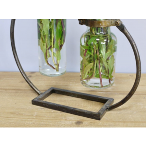 Vintage Flower Pot Industrial Style Metal Plant Vase 2 Test Tube Glass Holder - Image 5