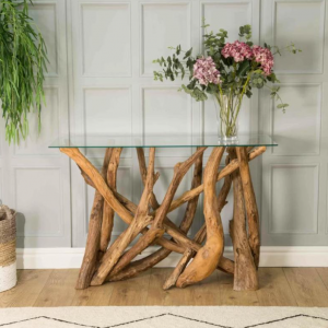 Rustic Console Table Hallway Glass Top Unit - Image 2