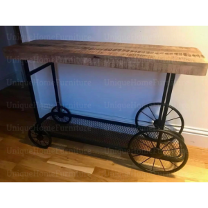 Industrial Console Table Rustic Solid Wood Metal Hallway Shelf Furniture - Image 3