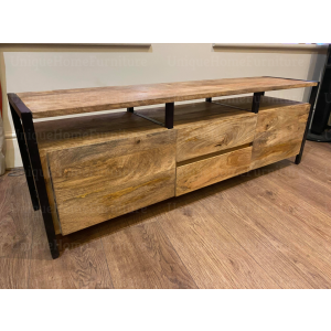 Industrial TV Stand Rustic Wood Media Cabinet - Image 5