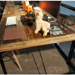 Large Dining Table Vintage Industrial Kitchen Furniture Rustic Metal Solid Wood Room - Image 5