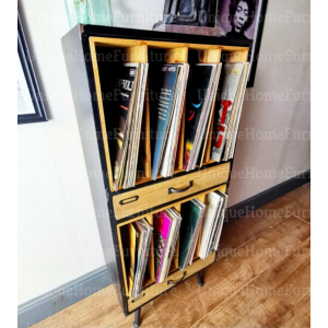 Vinyl Record Cabinet Industrial Hifi Vintage Retro Tall Media Stereo Drawer Unit - Image 4