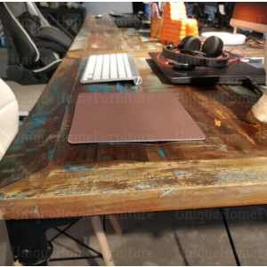 Large Dining Table Vintage Industrial Kitchen Furniture Rustic Metal Solid Wood Room - Image 3