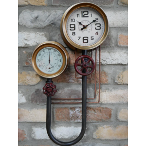 Industrial Wall Clock Vintage Retro Humidity Unit Rustic Metal Pipe Furniture - Image 4