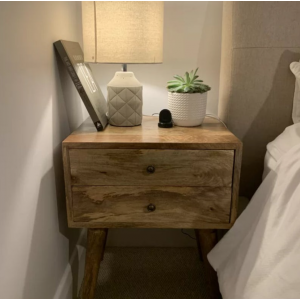 Nordic Bedside Table Mid Century Side Cabinet Solid Wood Scandinavian 2 Drawers - Image 4