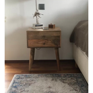 Nordic Bedside Table Mid Century Side Cabinet Solid Wood Scandinavian 2 Drawers - Image 6