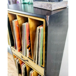 Vinyl Record Cabinet Industrial Hifi Vintage Retro Tall Media Stereo Drawer Unit - Image 3