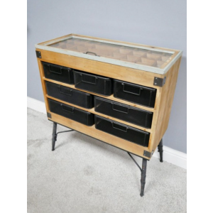 Retro Side Cabinet Vintage Industrial Chest Drawers Glass Metal Display Cabinet - Image 4