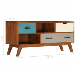 Retro TV Stand Vintage Media Cabinet Unit Scandinavian Rustic Solid Wood Shelf Drawers - Image 3