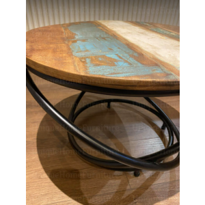 Industrial Coffee Table Metal Rustic Round Side End Vintage Retro Solid Wood Furniture - Image 4