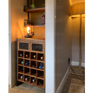 Industrial Wine Cabinet Rustic Solid Wood Mini Bar Vintage Storage Rack ...