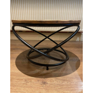 Industrial Coffee Table Metal Rustic Round Side End Vintage Retro Solid Wood Furniture - Image 2