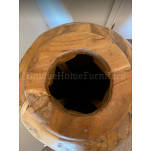 Large Rustic Vase Solid Teak Wood Floor Free Standing Wooden Home Decor - Image 3