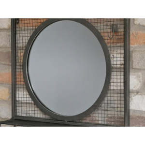 Industrial Wall Mirror Round Vintage Bathroom Shelf Rustic Hallway Metal Hooks - Image 4