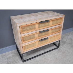 Rattan Chest Drawers Rustic Side Cabinet Industrial Style Furniture - Image 2