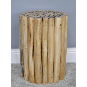 Small Rustic Side Table Solid Teak Wood Plant Lamp Stand Vintage Round End Unit - Image 2