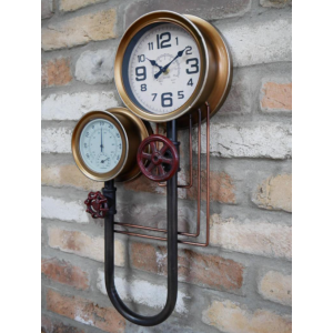 Industrial Wall Clock Vintage Retro Humidity Unit Rustic Metal Pipe Furniture - Image 5