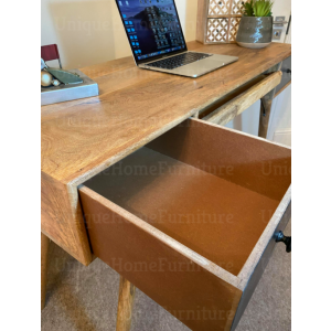 Scandinavian Computer Desk Rustic Solid Wood Writing Table Vintage Retro Workstation - Image 4
