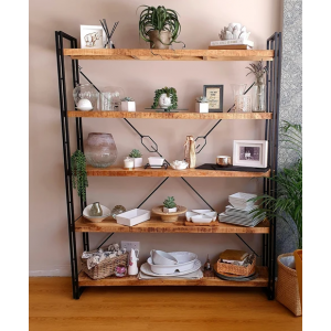 Tall Industrial Bookcase Rustic Shelf Unit Metal Storage Display Vintage Cabinet - Image 2