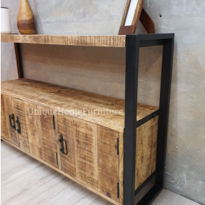 Industrial Storage Sideboard Vintage Rustic Solid Wood Cabinet Large Cupboard Unit - Image 3