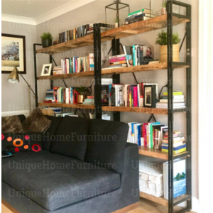 Tall Industrial Bookcase Rustic Shelf Unit Metal Storage Display Vintage Cabinet - Image 3