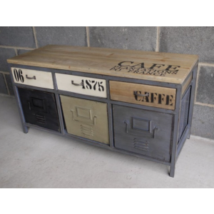 Industrial Storage Sideboard Rustic Metal Side Cabinet Vintage Retro Shoe Bench Drawer Unit - Image 3