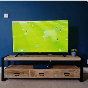 Industrial TV Stand Rustic Solid Wood Vintage Storage Unit Metal Media Cabinet - Image 3