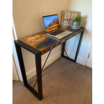 Industrial Computer Desk Vintage Writing Console Table Rustic Metal Solid Wood Office