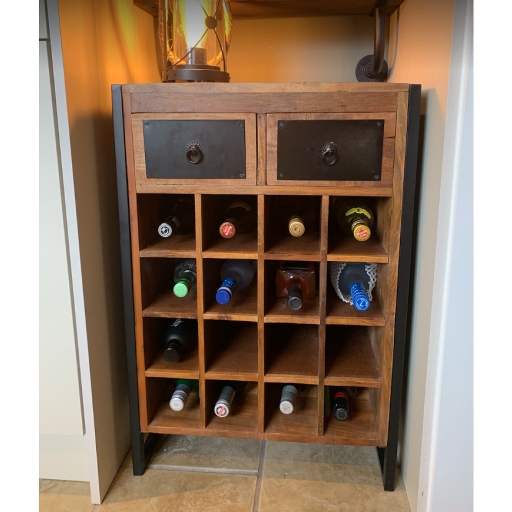 Industrial Wine Cabinet Rustic Solid Wood Mini Bar Vintage Storage Rack ...