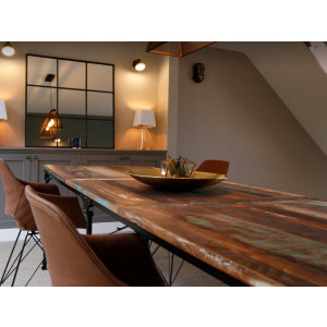 Large Dining Table Vintage Industrial Kitchen Furniture Rustic Metal Solid Wood Room - Image 6