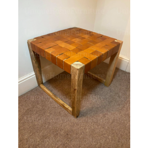 Small Rustic Stool Industrial Leather Seat - Image 3